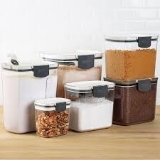 Kit 4 Potes Hermético de Plástico Café Açúcar Mantimentos Despensa Vidro Borossilicato Inox Vedação Organizador Cozinha