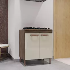 Balcão Modulado Com Tampo Fidelitá Lisboa 70cm 2 Portas Noce/Off-White