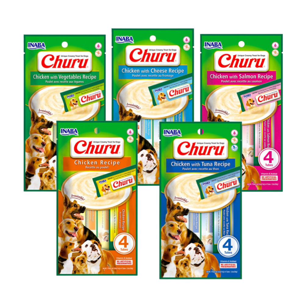 Churu Dog Inaba Petisco Cremoso Para Cães 54 g - Contém 4 Sachês de 14 g Cada - Diversos Sabores