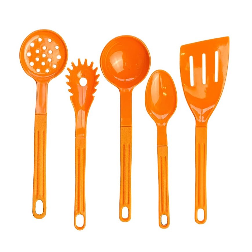 Jogo Conjunto de Talheres Nylon Utensílios Laranja 5 Peças