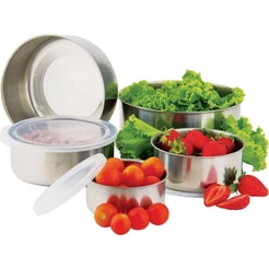 Conjunto De Potes Tigelas Inox Com Tampa 5 Peças