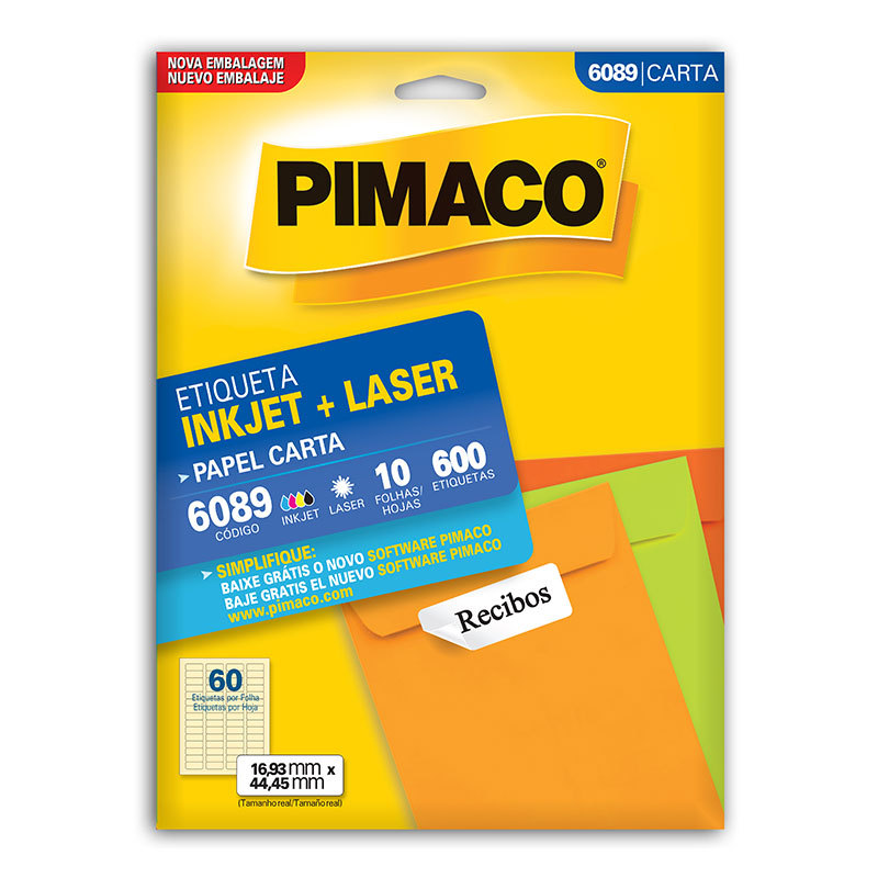 Etiqueta inkjet/laser carta 6089 com 10 folhas Pimaco