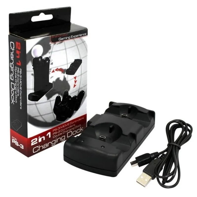 Base Dock Carregadora 2 Em 1 Para Controles P3 E Ps Move