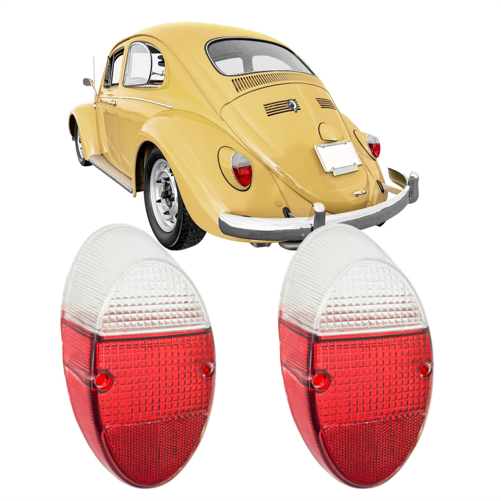 Par Lente Lanterna Traseira FUSCA 1200 1300 ano 63 a 74 - Lente Acrilico BICOLOR CRISTAL