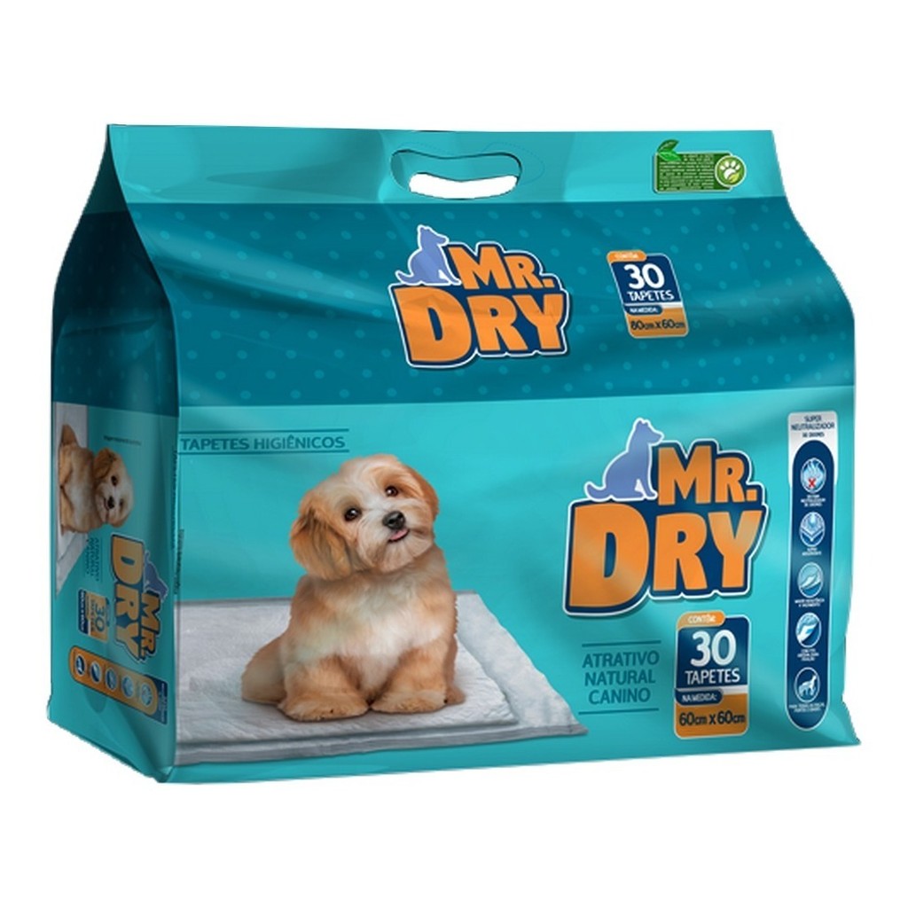 Tapete Higiênico Mr Dry Para Cães Filhotes Com 30 Unidades  60x60cm