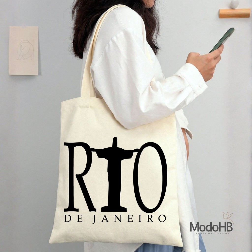 Bolsa Ecobag Rio de Janeiro Personalizada Estampa Cristo Redentor Sacola Ecológica 100%Algodão Cru