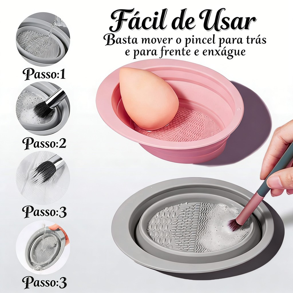 Tigela Dobrável de Silicone Para Limpeza Eficiente de Pincéis e Esponjas de Maquiagem – Ferramenta Prática de Beleza