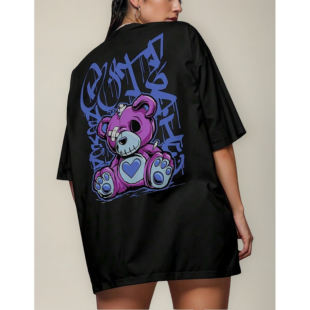 Camiseta Oversized 100% algodão Feminina Larga Estampada Urso Graffiti Envio rapido