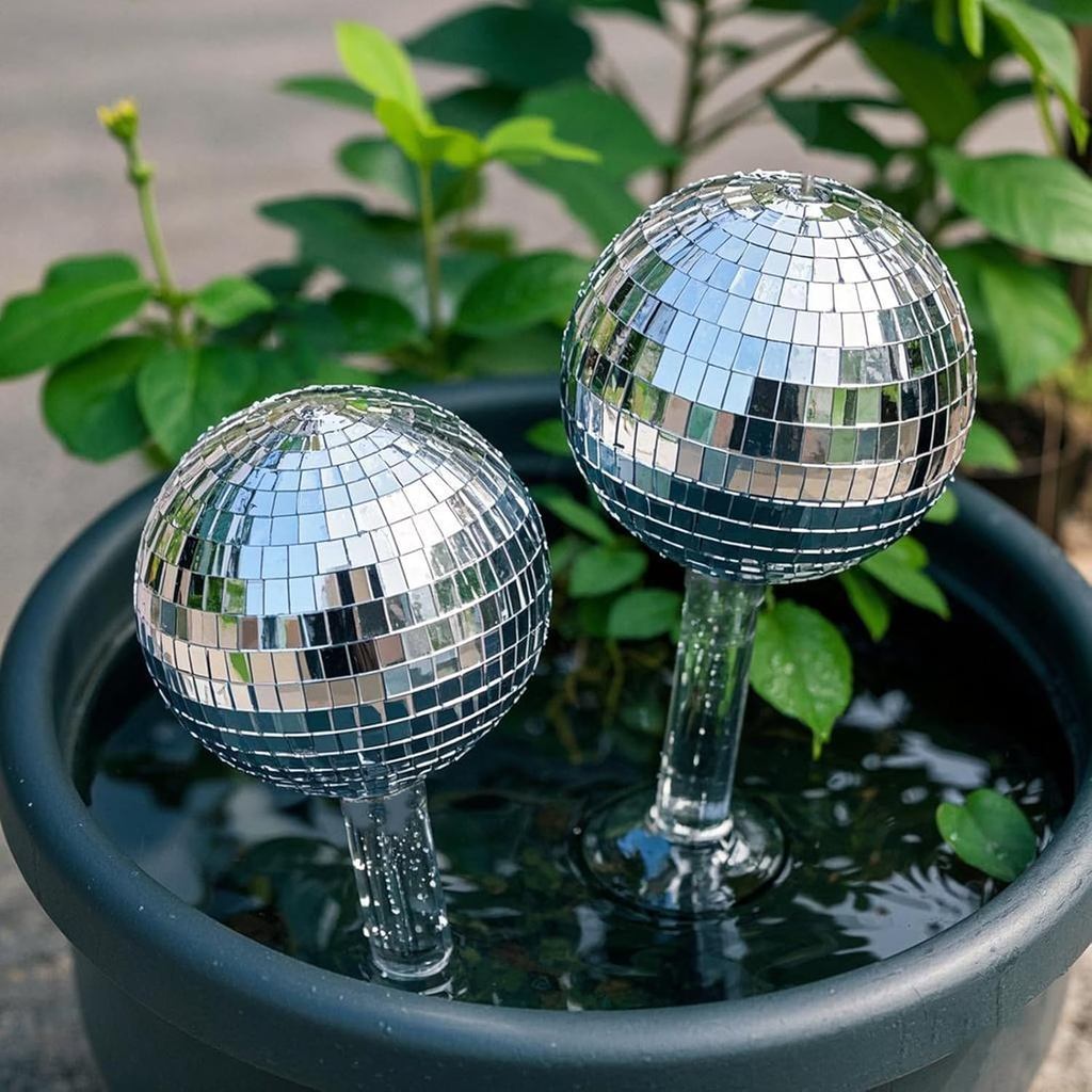 2 Globos de Rega para Plantas com Decoração de Bola de Discoteca, Bulbos de Rega Automática, Globos de Rega Automática,