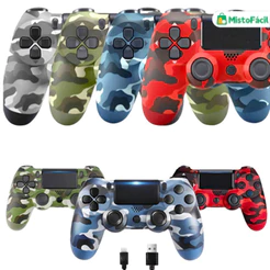 Controle sem fio com design camuflado para PS4, acompanhado de cabo de carregamento e recursos avançados