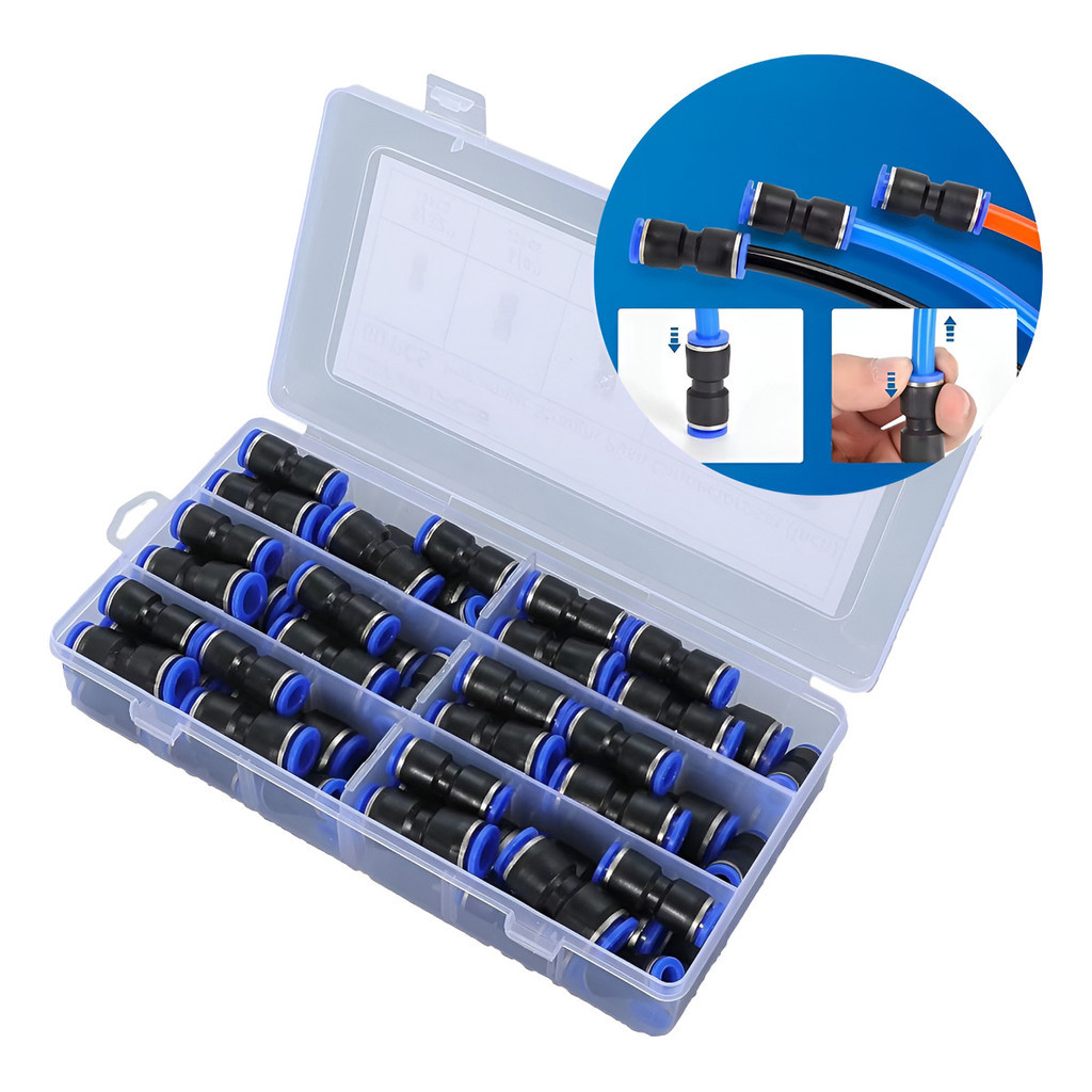 Kit 80 União Conexão Mangueira Pneumática Reta Conector 4/6/8/10/12mm