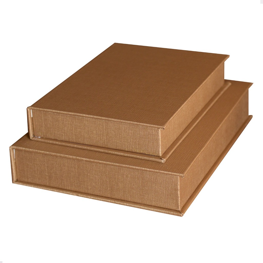 Kit 2 Caixa Livro Falso MDF LINHO OURO Dourada Decorativa Porta Objeto Elegante