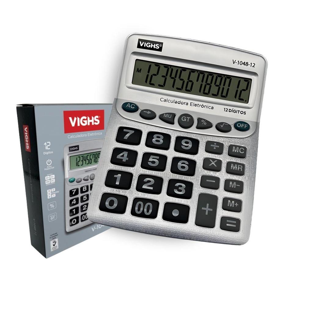 Calculadora De Mesa Grande V1048-12 Eletrônica Vighs Prata