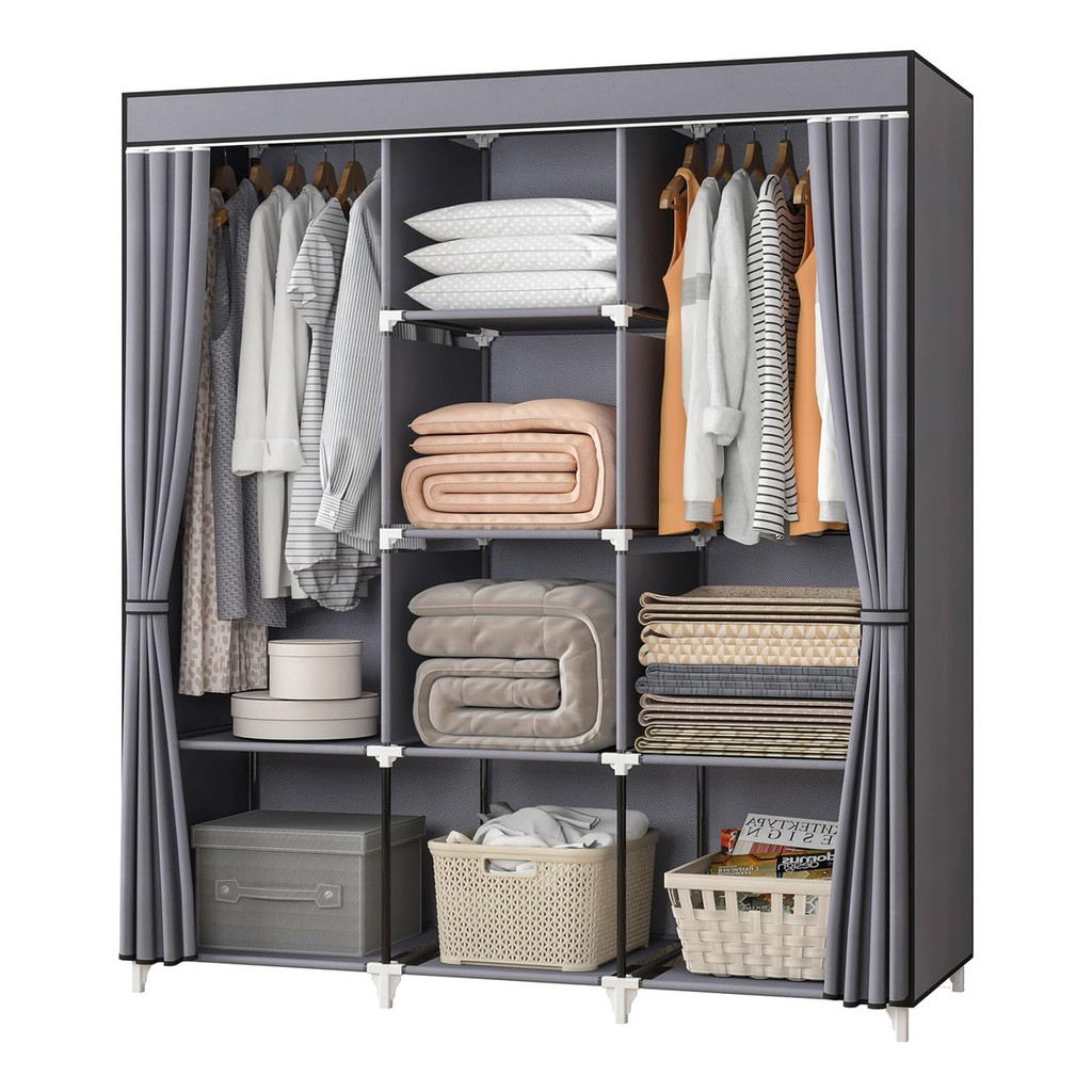 Guarda-roupa Modular Dobrável | Organizador de Roupas e Sapatos | Armário Grande com Cortina