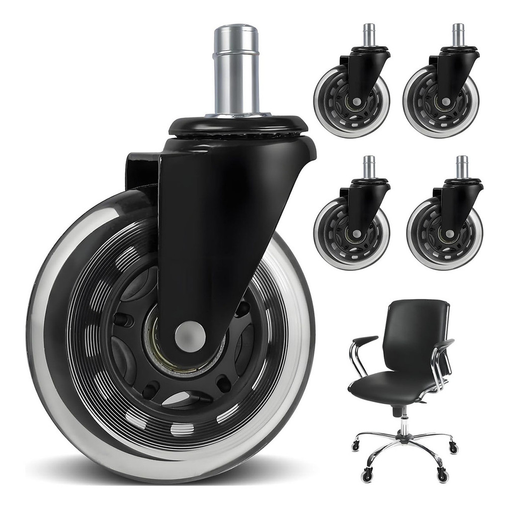 Conjunto 5 Rodinhas Silicone Anti-risco para Cadeiras e Móveis de Escritório