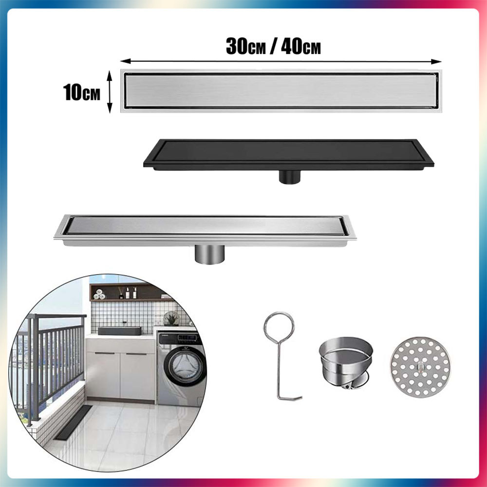 Ralo linear para chuveiro ralo de aço inoxidável ralo embutido para chuveiro com tela filtrante 10x30cm 10x40cm