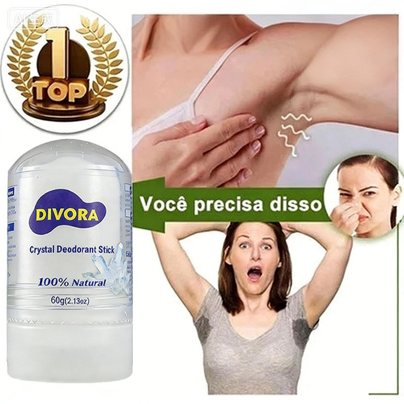 【Pronta Entrega】DIVORA Desodorante Natural Pedra De Alumem Cristal Refrescante Protecao Axilas 60g Corpo`