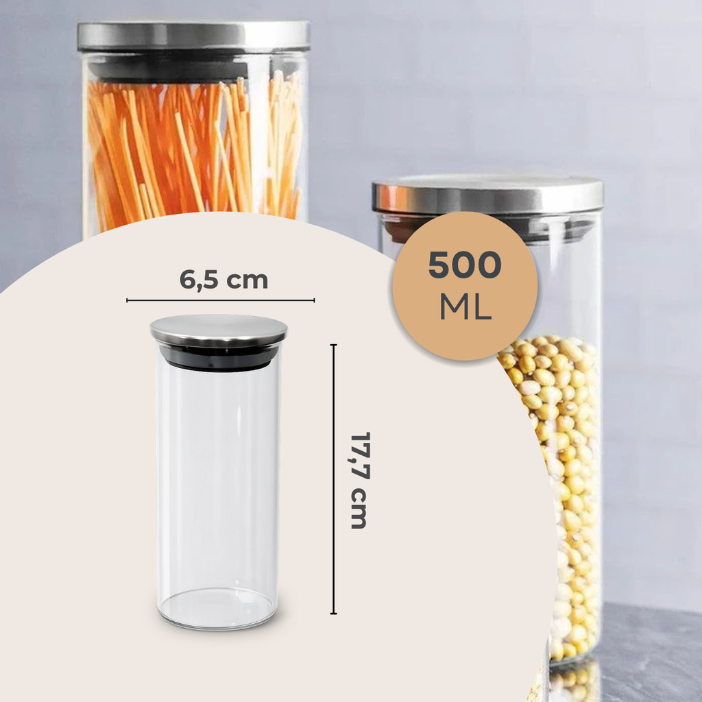 Potes Herméticos Porta Mantimentos De Vidro Tampa Inox 500ml Organizadores De Cozinha — imagem 2 de 2