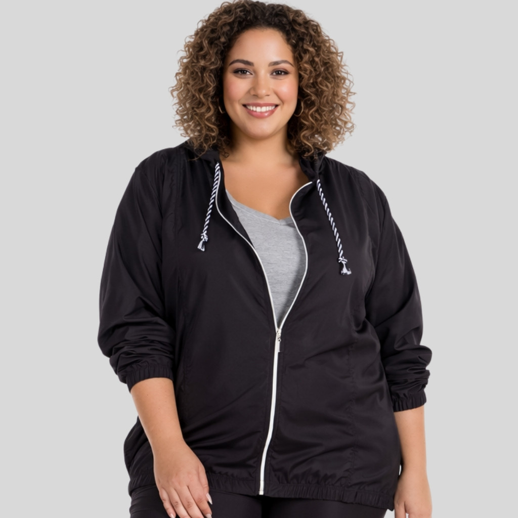 Jaqueta Plus Size Casaco Corta Vento Unissex Com Capuz Ideal Para Frio E Vento 103827-C1