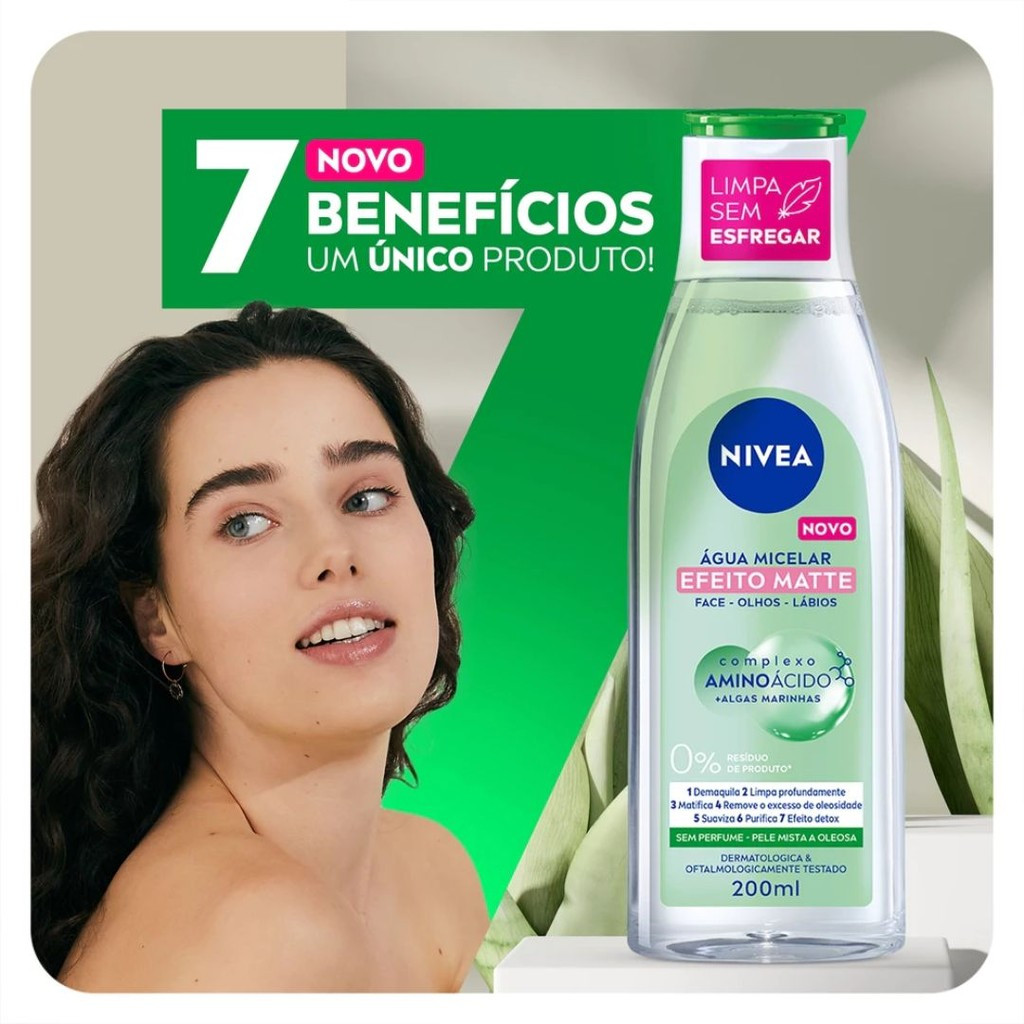Água Micelar Nivea MicellAIR Solução de Limpeza 7 em 1 Efeito Matte 200ml