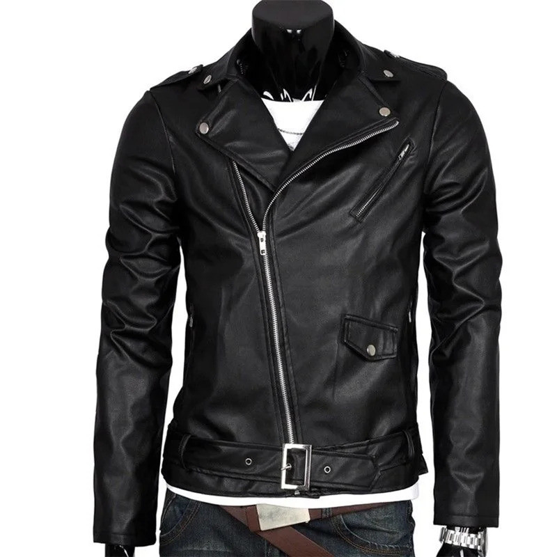 Jaqueta De Couro Masculina Slim Fit Motocicleta Com Zíper Casaco Casual Primavera Outono Inverno