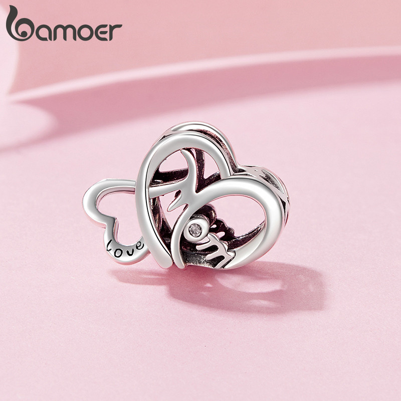 Bamoer Charme Dia Das Mães Duplo Coração Pingente DIY Pulseira Acessórios Para Presentes Femininos · foto 2