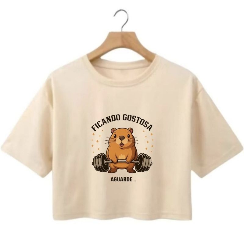 Blusinha Cropped Feminina Estampada Academia 100% Algodão Confortável Manga Curta