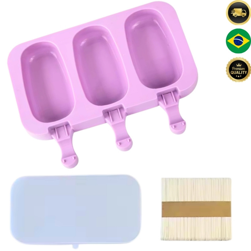 Forma de Silicone para Picolé com Tampa + 50 Palitos | Molde de Sorvete Reutilizável Antiaderente para Freezer - 100 ml em Oferta na Shopee