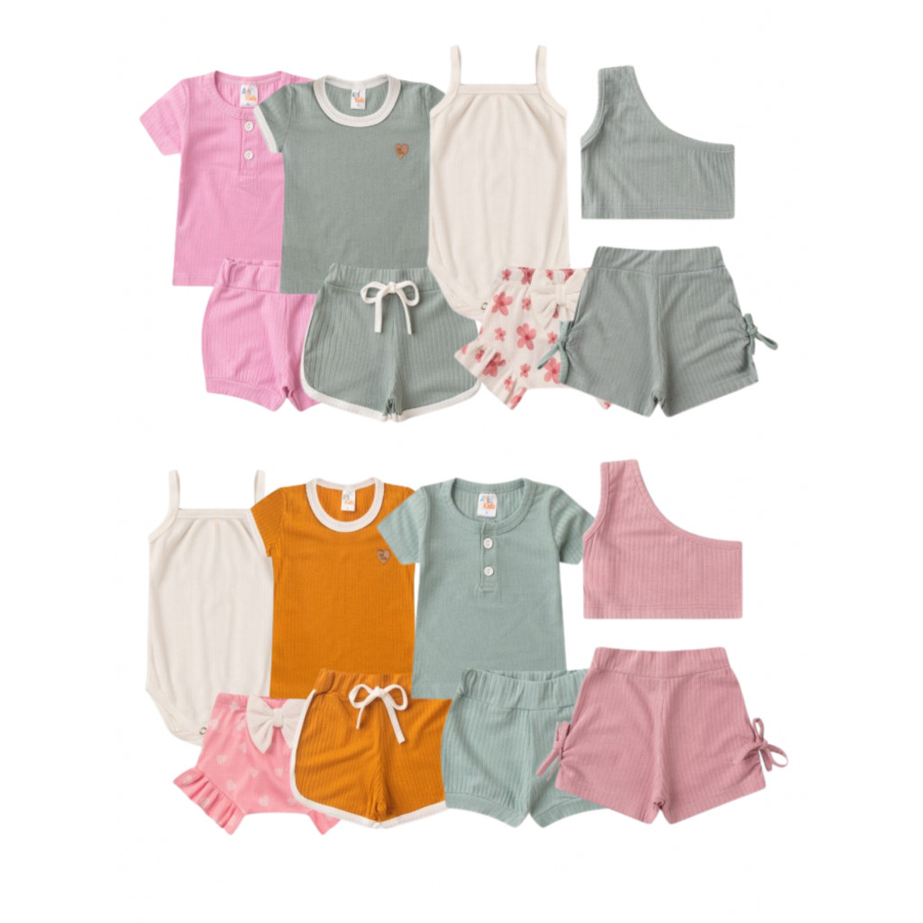 Kit 4 Peças de Roupas para Bebê Shorts Menina Verão