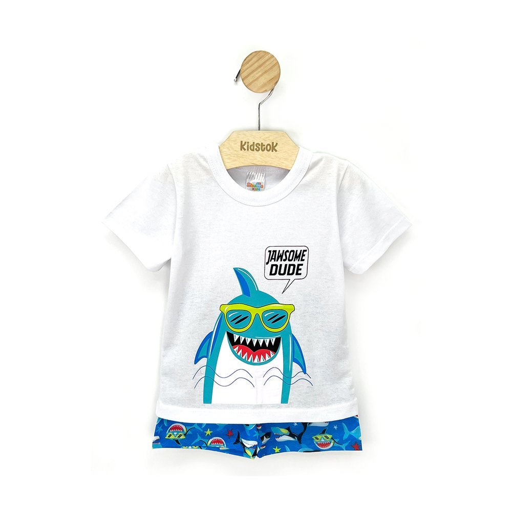 Conjunto Menino Camiseta e Bermuda Moletinho Tubarão - Shuma Kids em Oferta na Shopee