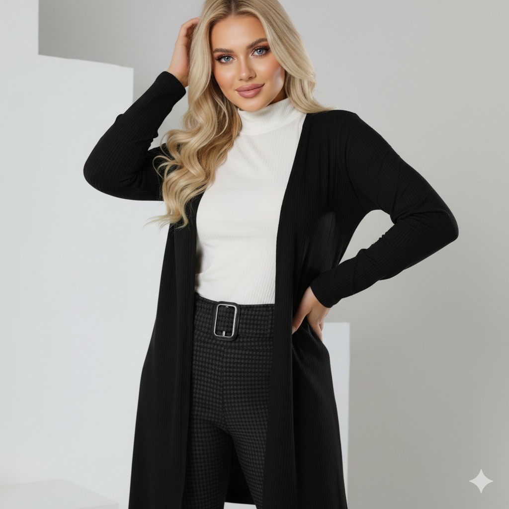 Cardigan kimono casaco feminino canelado elastano manga longa top lançamento