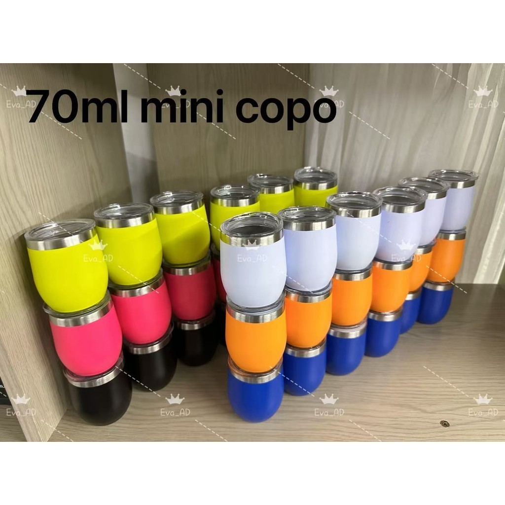 Kit 60 Mini Copo Ovo Cuia Térmica 70ml Em Inox Com Tampa Acrílica com Canudos de aço inoxidável,,Kit 60 Mini Copo 70ml