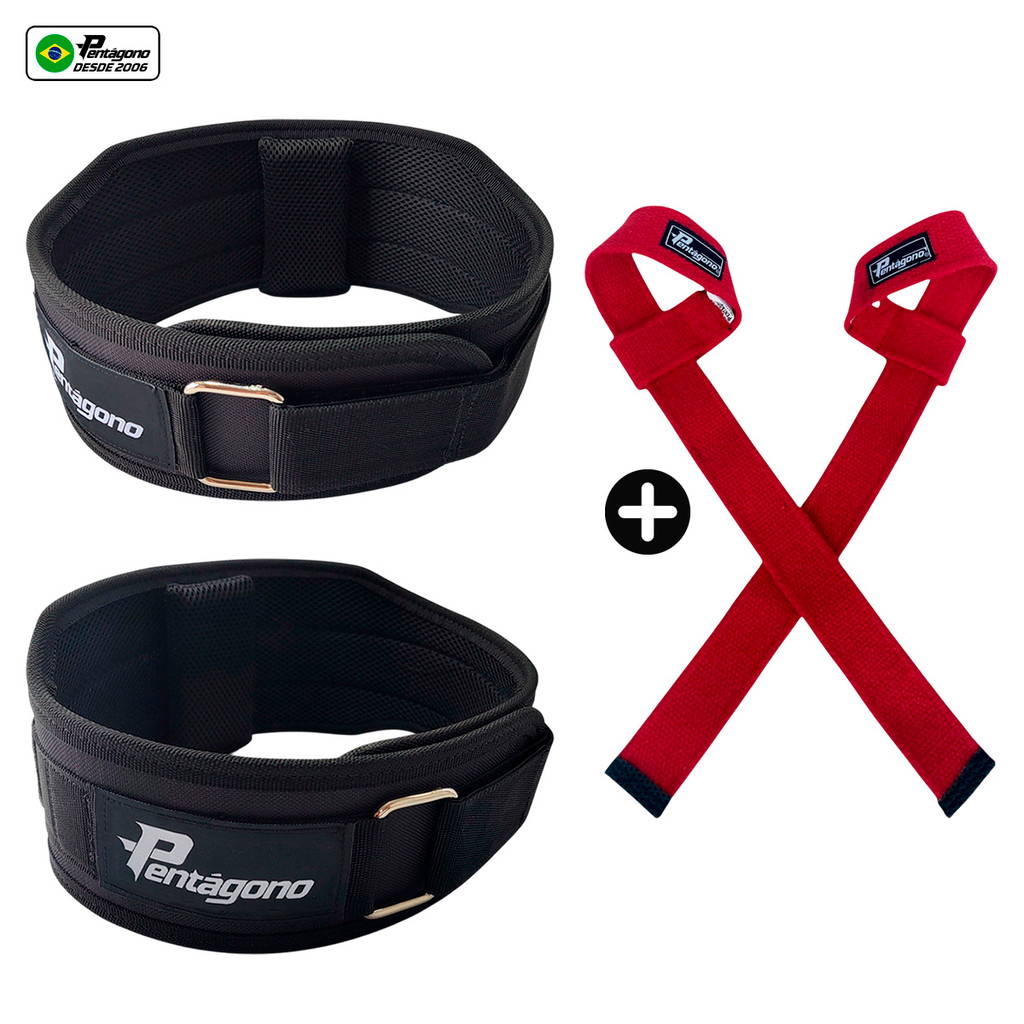 Kit Cinturão Musculação Agachamento NEW TIGER - Tamanho Único Ajustável + Par de STRAPS em Oferta na Shopee