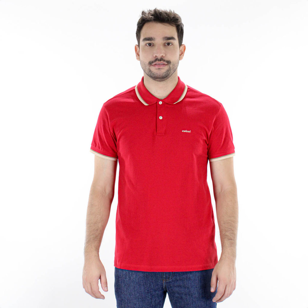 Camiseta Polo Colcci Básica 3 Listras Brasil Vermelho - Masculino