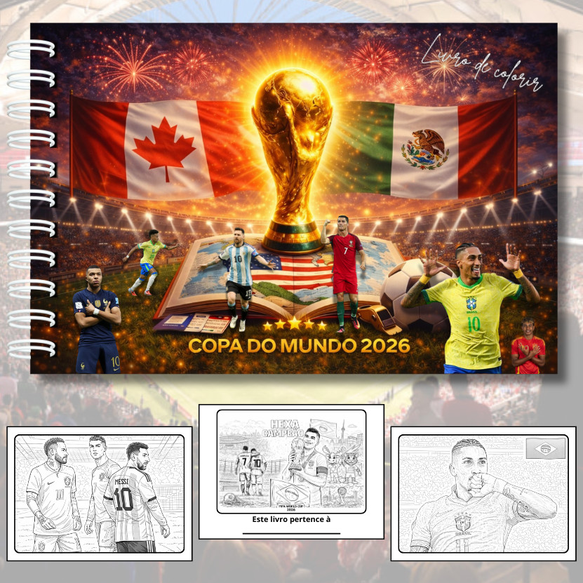 Livro De Colorir Copa Do Mundo 2026 Futebol Capa Dura 50 Páginas 180g A5 + Acetato em Oferta na Shopee
