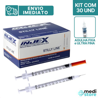 Kit 30 - Seringa de Insulina Botox 1ml 100UI com Agulha Fixa e Ultra Fina 8x0,30 - Envio Imediato em Oferta na Shopee