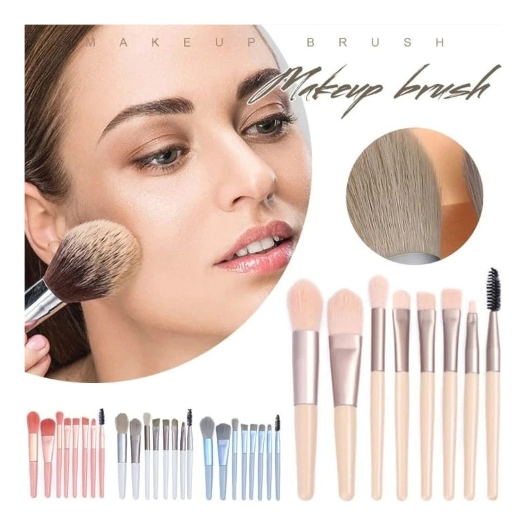 Kit 8 Pincéis de Maquiagem Mini Portátil Viagem e Bolsa - Cerdas Macias Completo em Oferta na Shopee