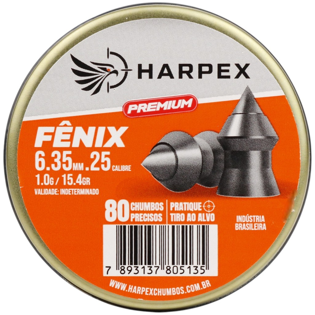 Chumbinho Harpex Fenix Premium Alta Perfuração 6.35mm (.25) - 80un em Oferta na Shopee