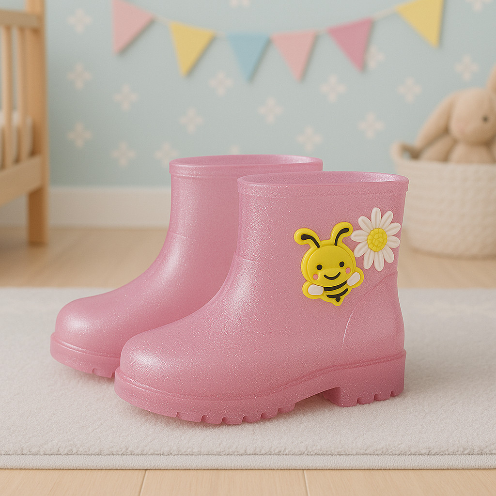 Galocha Bota Infantil Menina Flor Coração Feminina Gatinha Criança Leve Confortável Impermeável