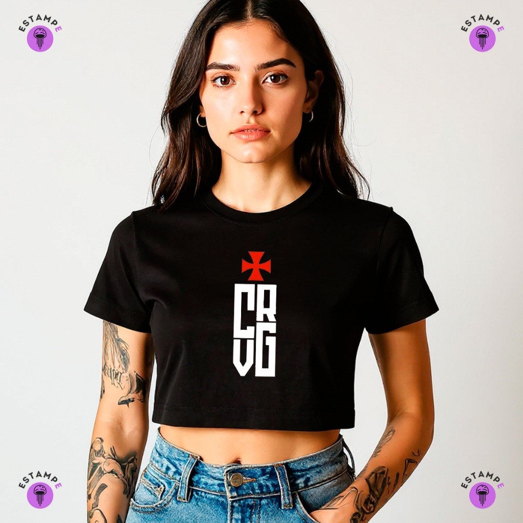 Camisa Camiseta Cropped Futebol CRVG Cruz De Malta Blusa 100% Algodão Premium Adulto Feminino