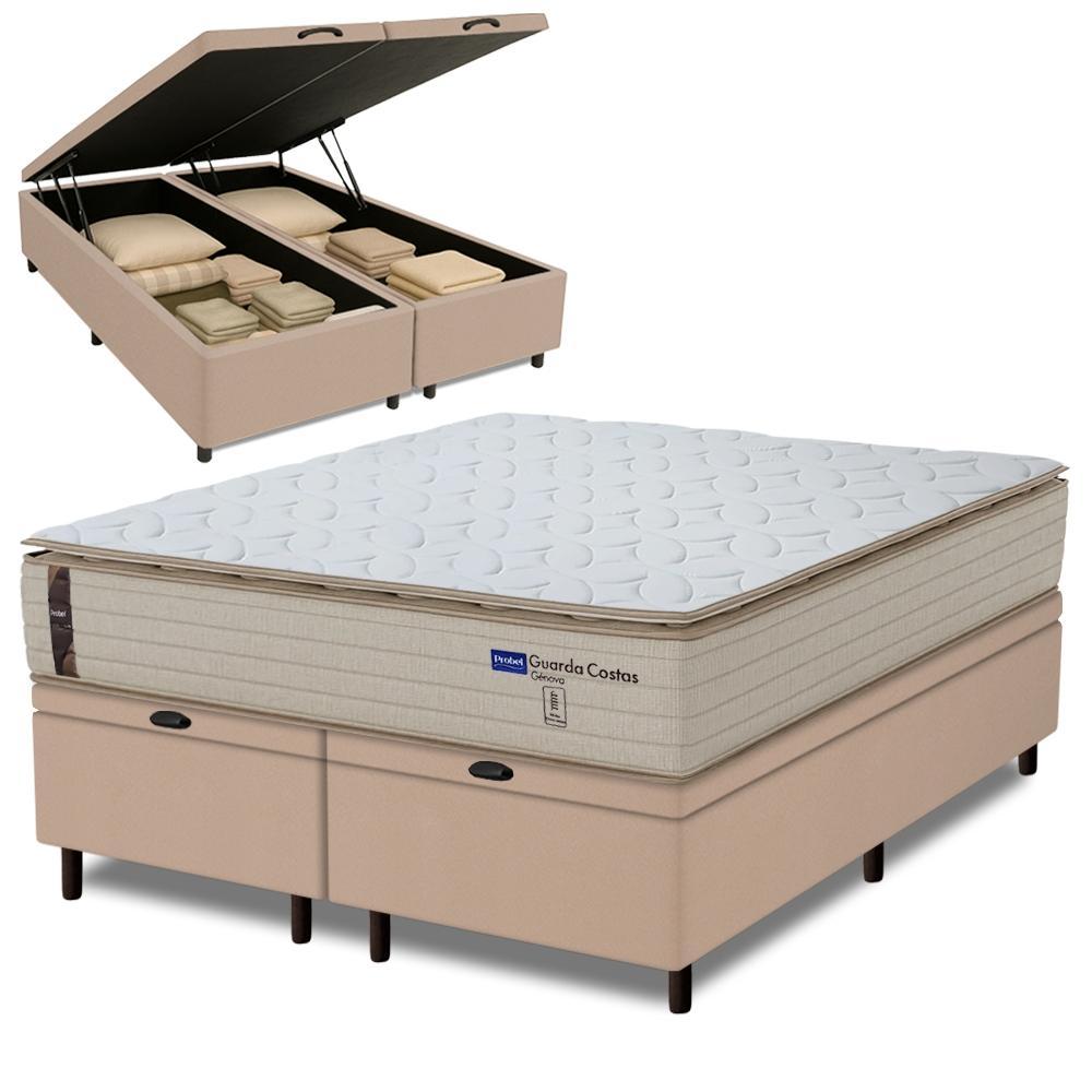 Cama Box Baú King Probel Molas Ensacadas Pillow Top 193x203x71cm Guarda Costas Genova Branco/Bege em Oferta na Shopee