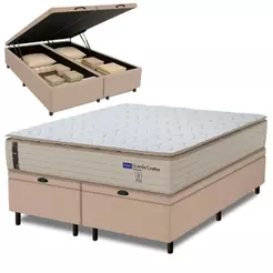 Cama Box Baú King Probel Molas Ensacadas Pillow Top 193x203x71cm Guarda Costas Genova Branco/Bege
