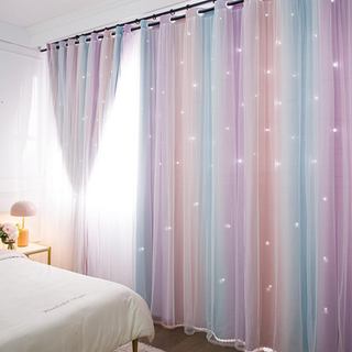 Cortinas Blackout, Cortina Listrada Gradiente Arco-Íris, Mistura De Dupla Com Sobreposição Transparente Branca Para Qu