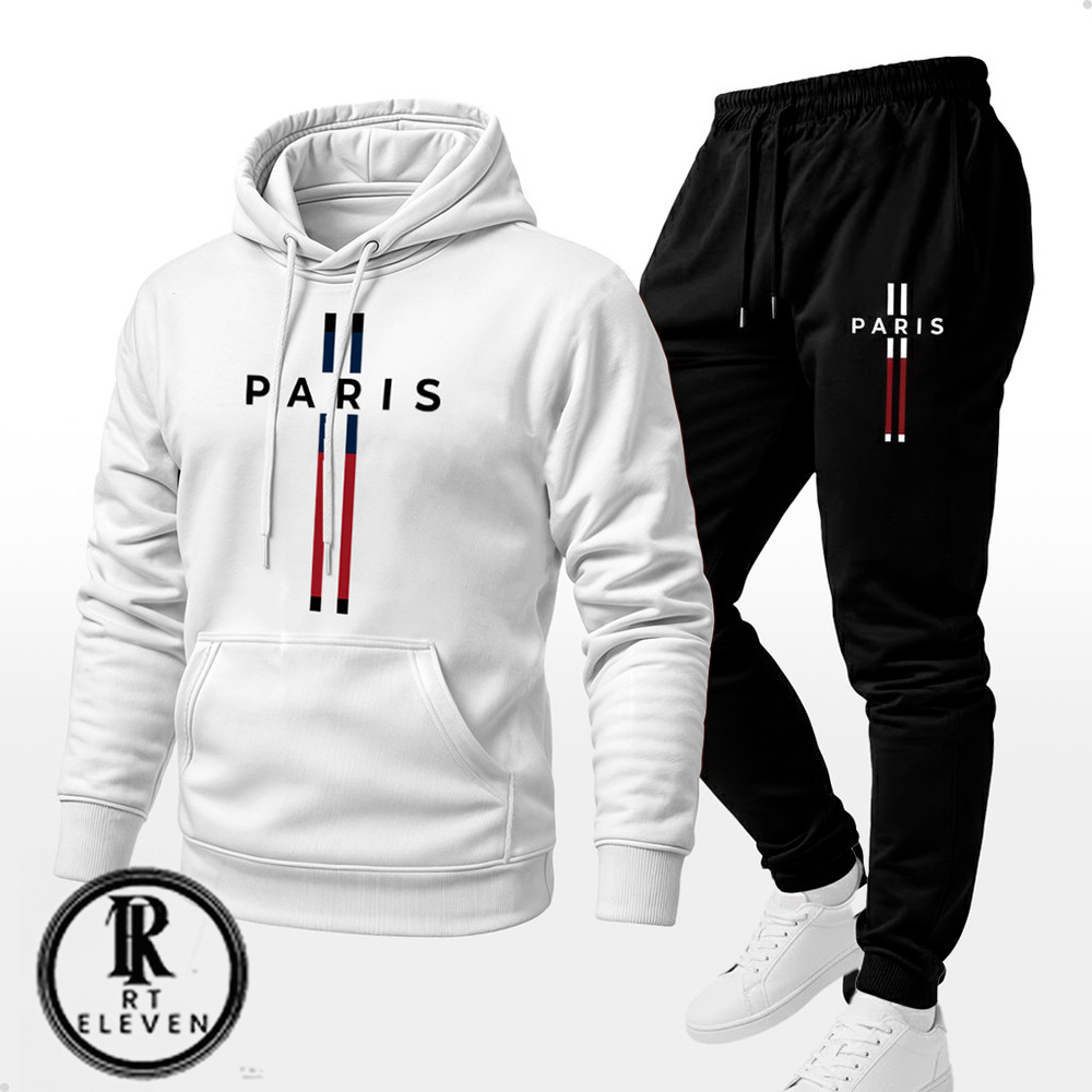 Conjunto Moletom Unissex Estampado Paris Calça Moletom e Blusa de frio Com Capuz e Bolso Canguru Blusão Unissex