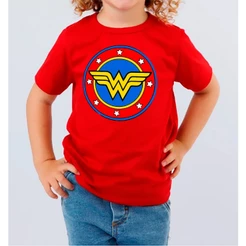 Camiseta Mulher Maravilha Vermelha blusa infantil 100% algodão super heróis temática