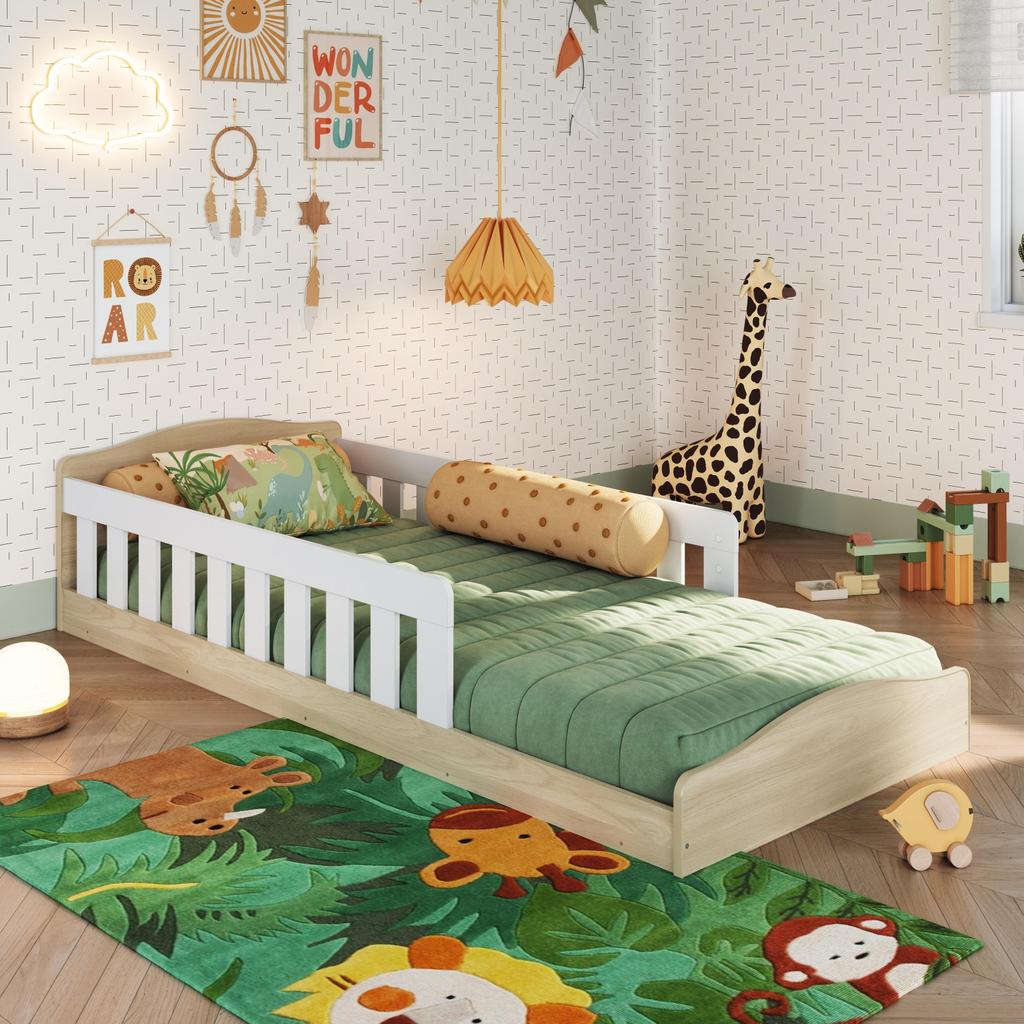 Cama Infantil de Chão Montessoriana de Solteiro Menino Menina com Colchão e Grade Proteção em Oferta na Shopee