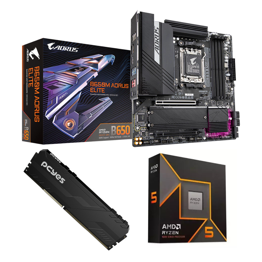 Kit Placa-Mãe B650m Aorus Elite+R 5 9600X+16Gb Ddr5 5600Mhz