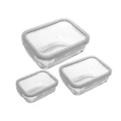 Conjunto 3 Potes Herméticos de Vidro 1L 640ml 370ml Lyor com Tampa para Mantimentos Organização Cozinha Prático Rápido