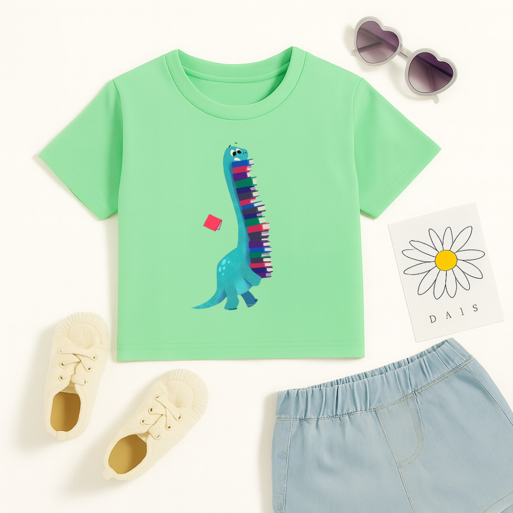 Camiseta Algodão Infantil Estampado Dinossauro Livros 949 Blusa Personalizada Desenho Tecido Premium