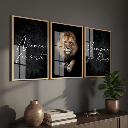 Quadros Decorativos Leão Nunca Foi Sorte Sempre Foi Deus Religioso Frases Quarto Sala Com Moldura Vidro